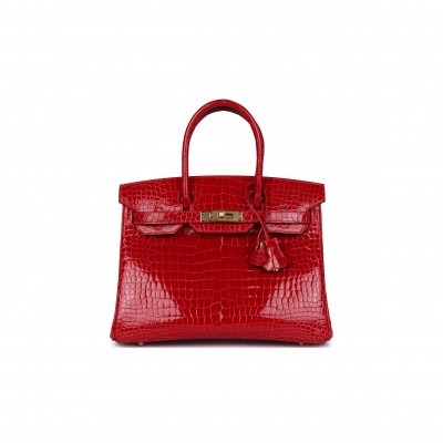 HERMES BIRKIN 30 BRAISE SHINY POROSUS CROCODILE GOLD HARDWARE (30*22*16cm)